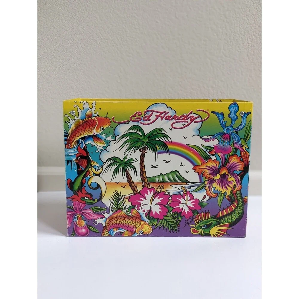 Ed Hardy‎ x Lisa Frank Hanging File Box Tropical Tattoo Art Koi Dragon Rainbow